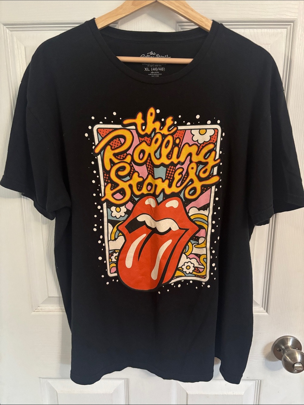 the Rolling Stones Black Tee with Red Tongue Graphic